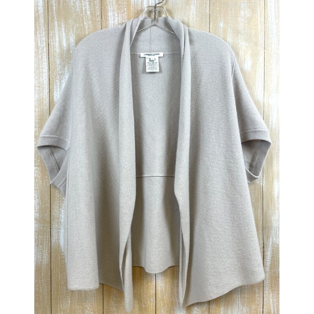 LAMBERTO LOSANI 100% Cashmere Sleeveless Cardigan Cape Sweater Size Small Beige